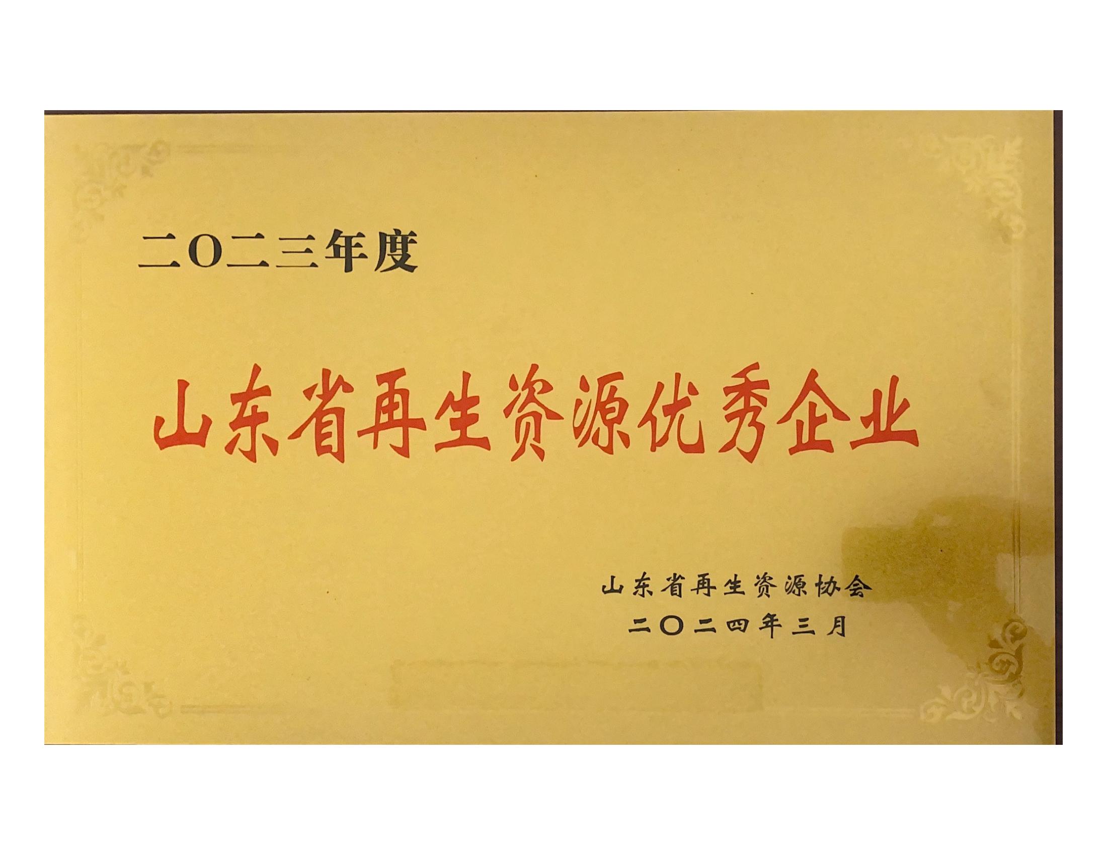 2023年山东省再生资源优秀企业